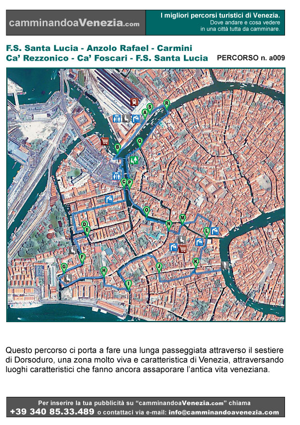 Vista satellitare di Venezia e dell'intero itinerario a009 dalla Stazione Ferroviaria di Santa Lucia a Santa Lucia