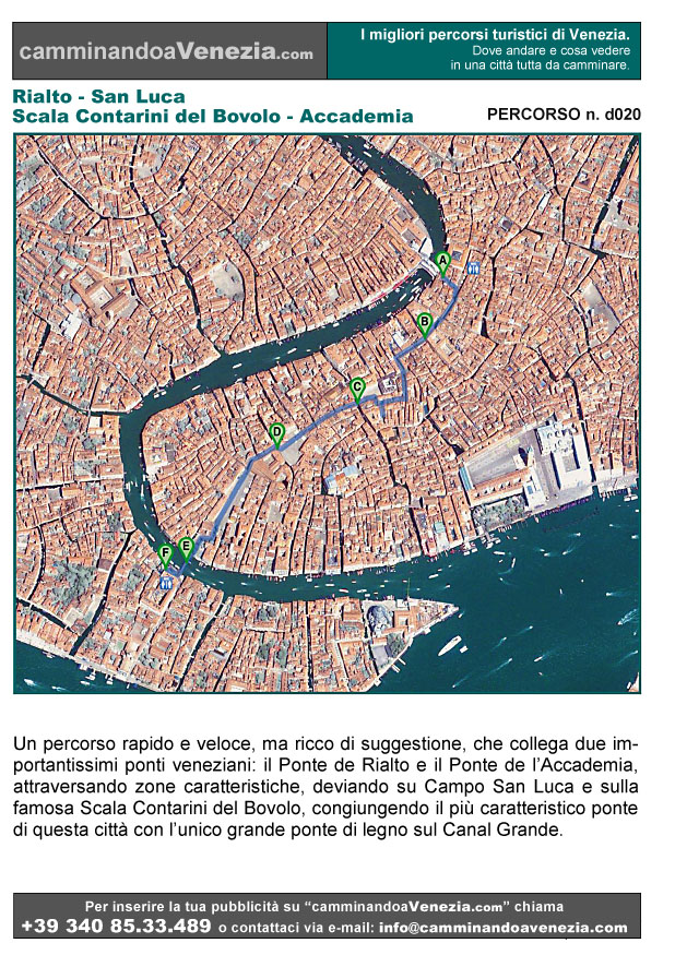 Vista satellitare di Venezia e dell'intero itinerario d020 da Rialto all'Accademia