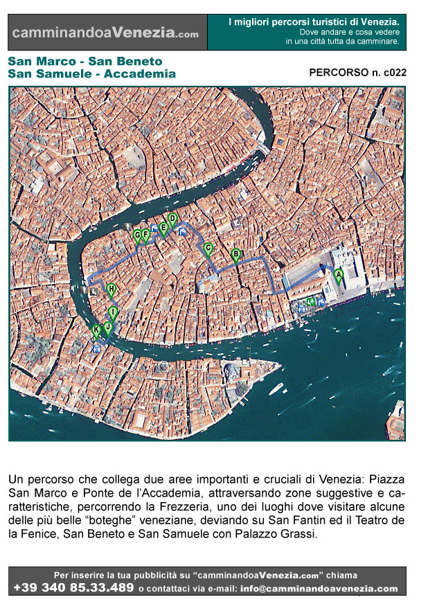 Vista satellitare di Venezia e dell'intero itinerario c022 da San Marco all'Accademia