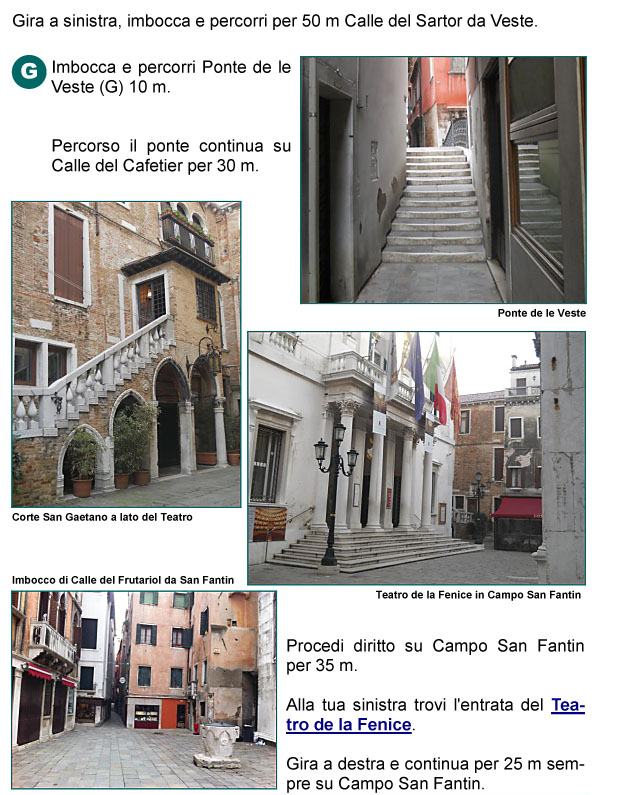 Calle del Sartor da Veste, Ponte delle Veste, Calle del Cafetier, Campo San Fantin, Teatro della Fenice, Rogo del Teatro, Corte San 
Gaetano