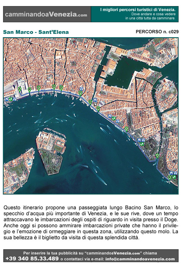 Vista satellitare di Venezia e dell'intero itinerario c029 da Piazzetta San Marco a Sant'Elena