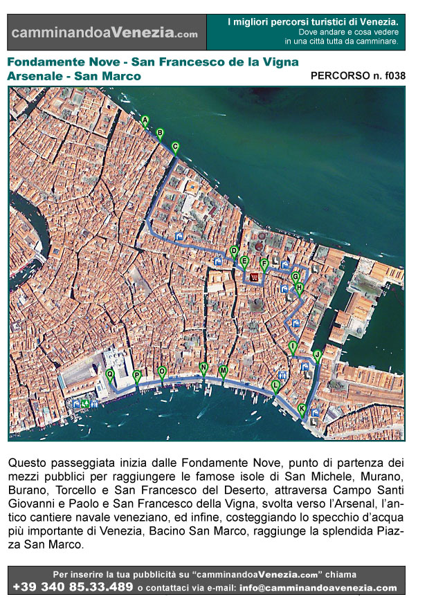 Vista satellitare di Venezia e dell'intero itinerario f038 dalle Fondamente Nuove a San Marco