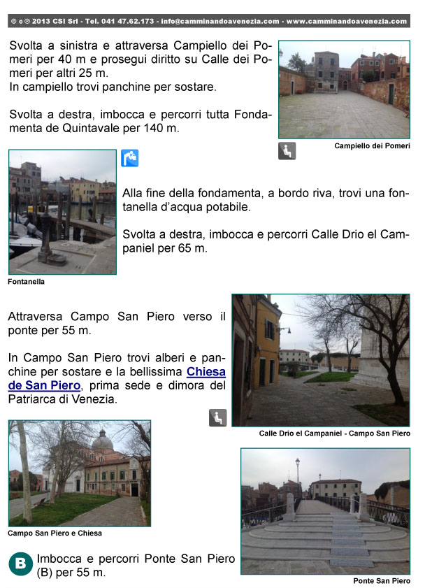 Campiello e Calle dei Pomeri, Fondamenta di Quintavale, Calle Drio el Campaniel, Campo e Chiesa di San Piero, Ponte San Piero, panorama
