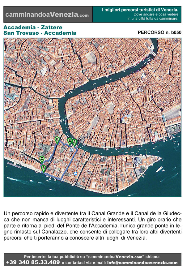 Vista satellitare di Venezia e dell'intero itinerario b050 Accademia - Zattere - Accademia