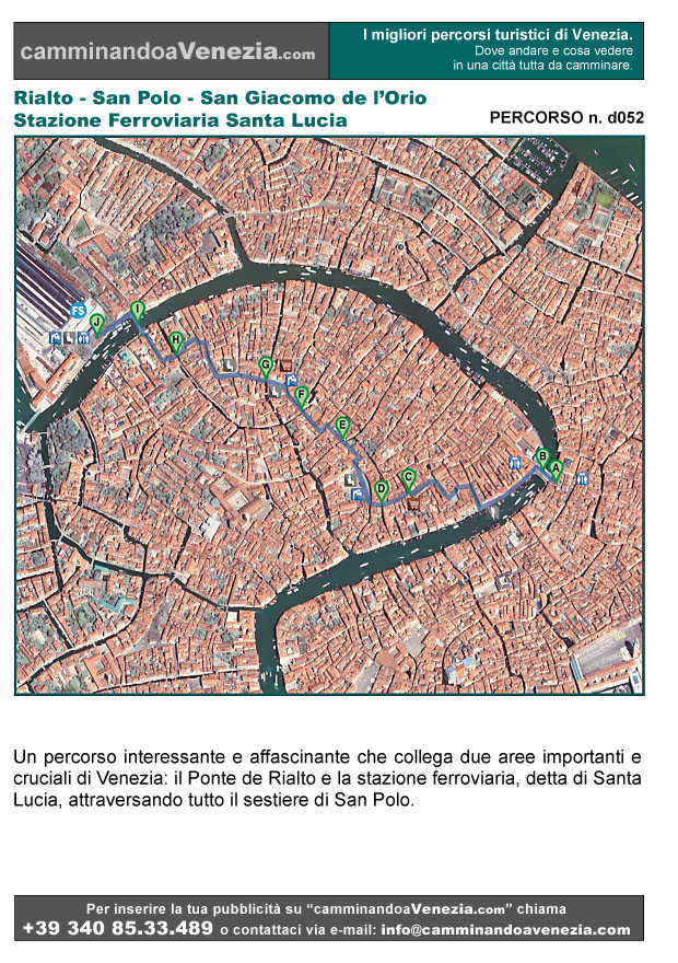 Vista satellitare di Venezia e dell'intero itinerario d052 da Rialto a Santa Lucia