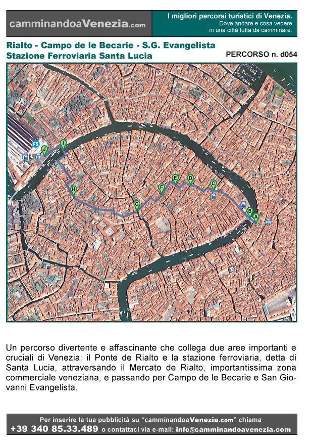 Vista satellitare di Venezia e dell'intero itinerario d054 da Rialto alla Stazione Ferroviaria di Santa Lucia