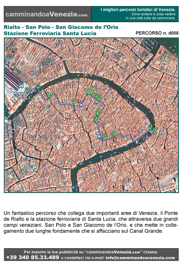 Vista satellitare di Venezia e dell'intero itinerario d056 da Rialto a Santa Lucia